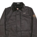 JUST WIN Womens Black Button Jacket L Polyester Blend Faux Shearling Warm