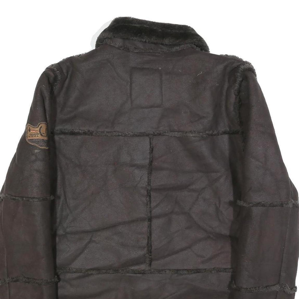 JUST WIN Womens Black Button Jacket L Polyester Blend Faux Shearling Warm