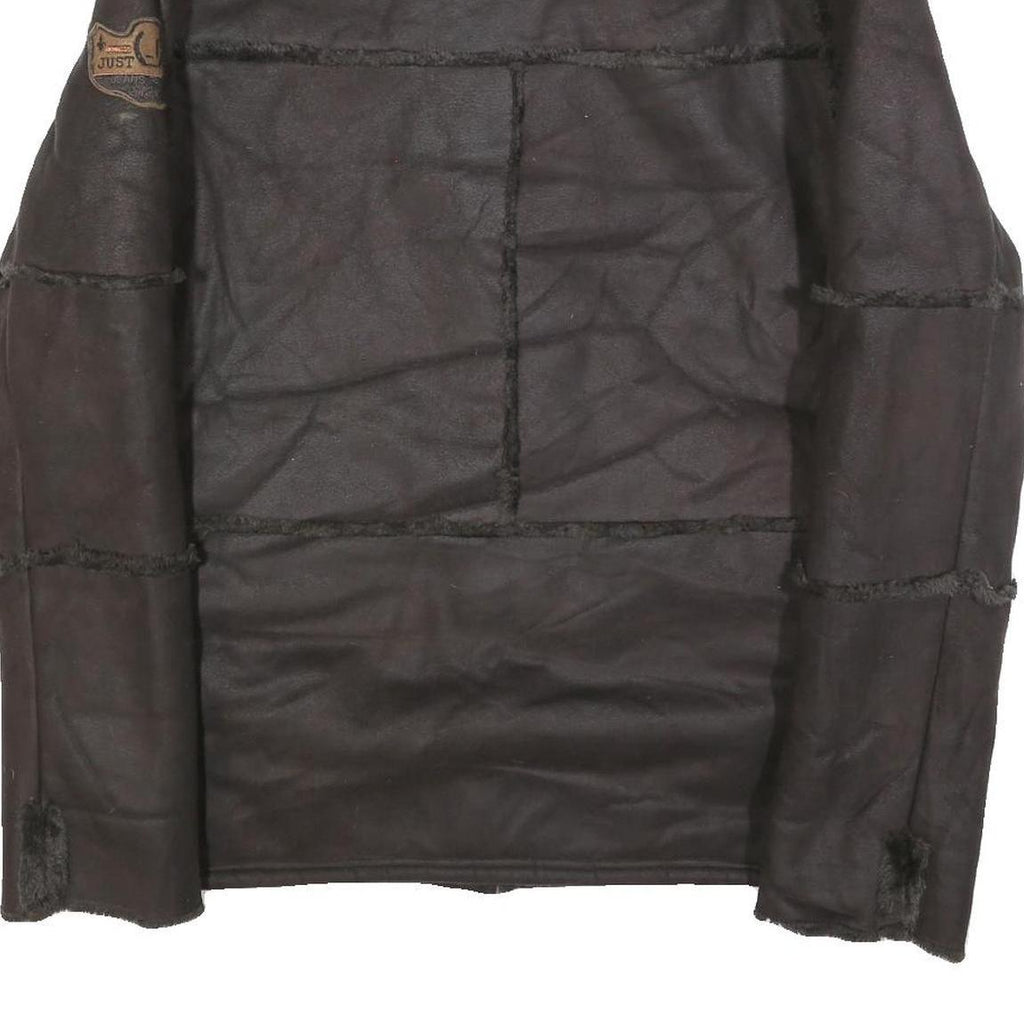 JUST WIN Womens Black Button Jacket L Polyester Blend Faux Shearling Warm