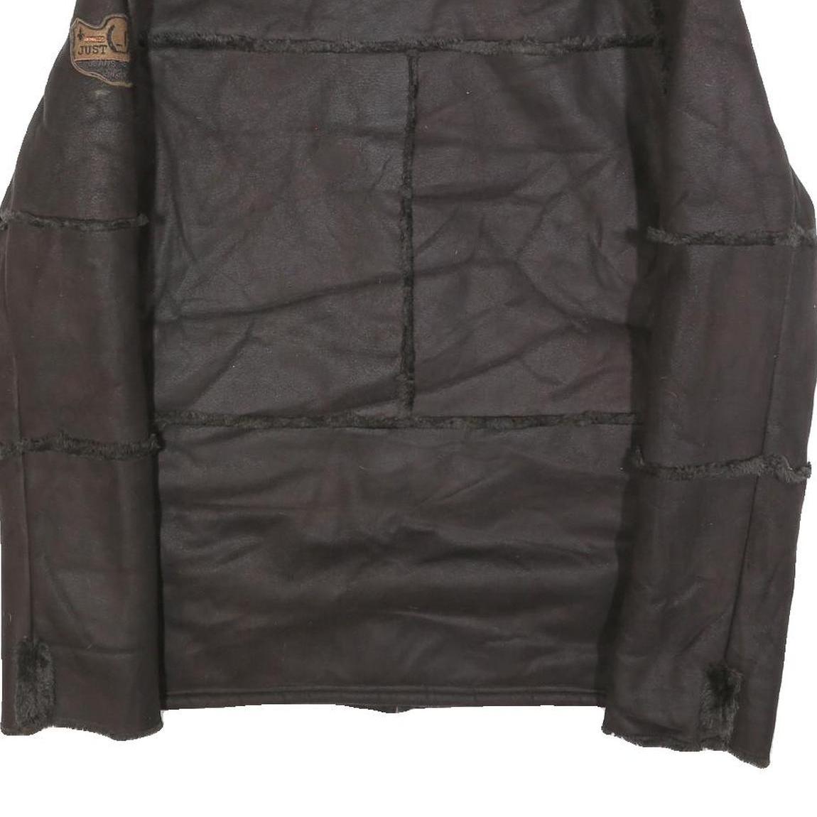 JUST WIN Womens Black Button Jacket L Polyester Blend Faux Shearling Warm