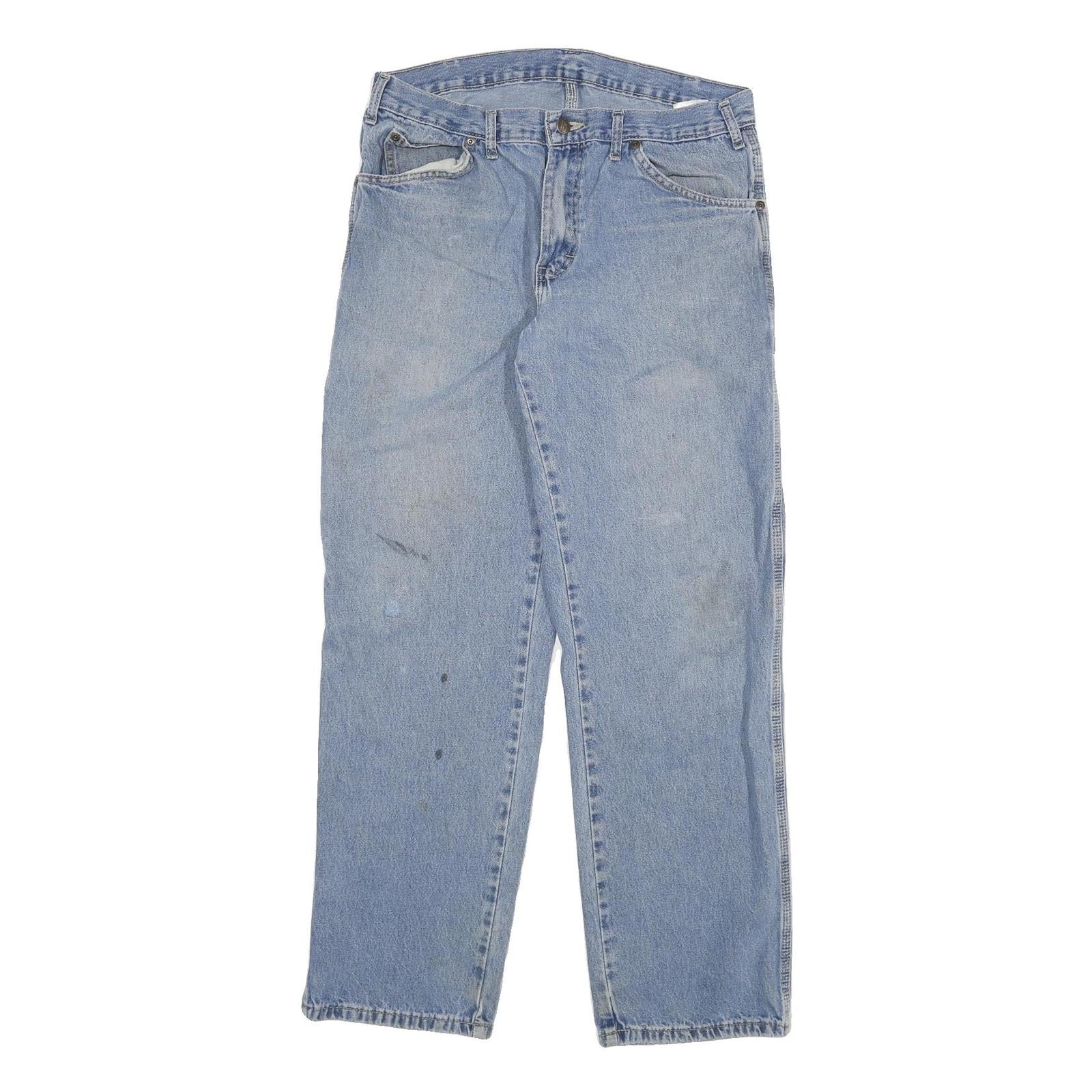 DICKIES Mens Relaxed Light Blue Denim Jeans W32 L30 Workwear Utility Zip Pockets