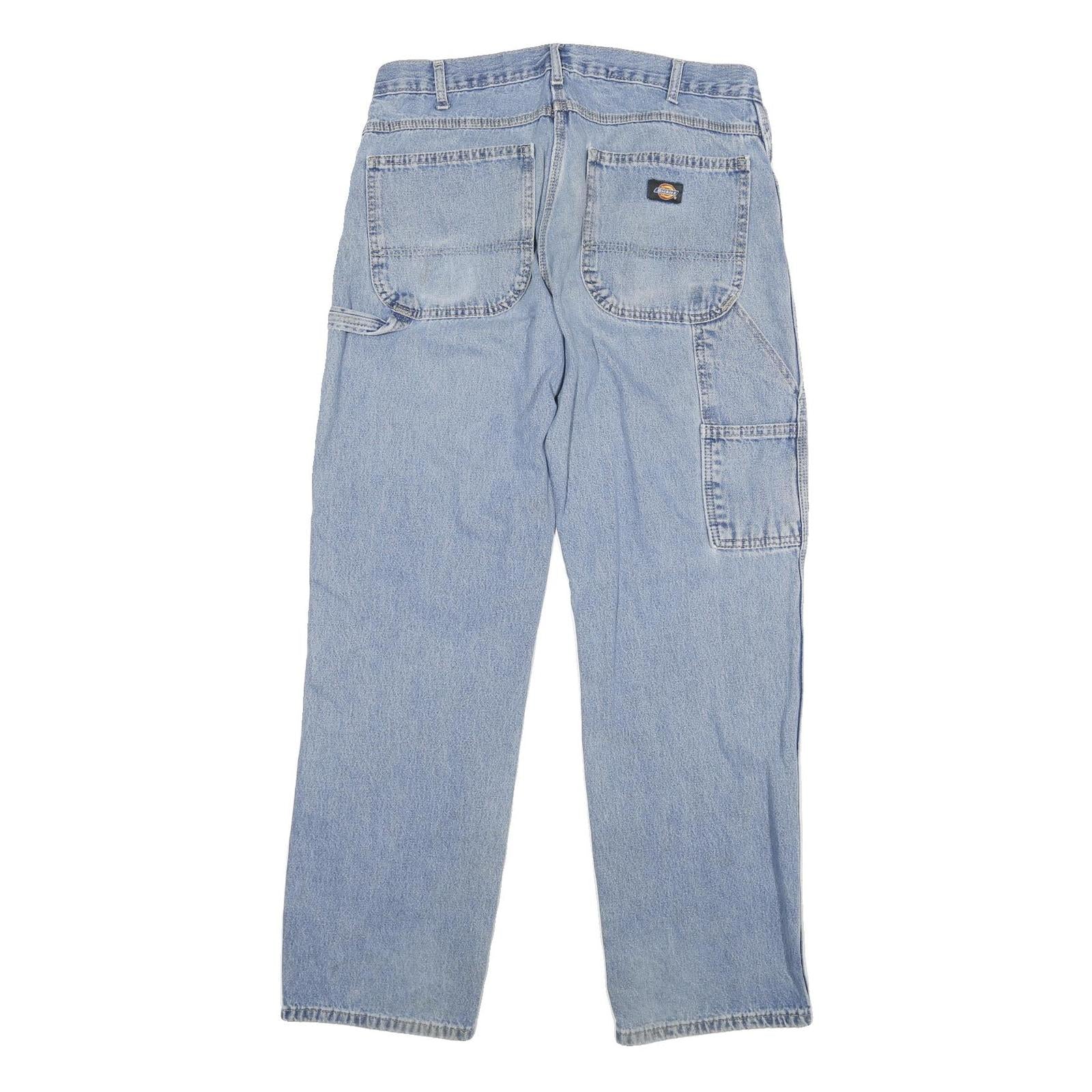 DICKIES Mens Relaxed Light Blue Denim Jeans W32 L30 Workwear Utility Zip Pockets