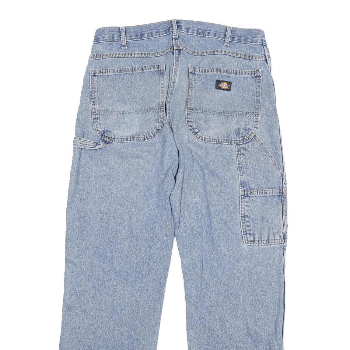 DICKIES Mens Relaxed Light Blue Denim Jeans W32 L30 Workwear Utility Zip Pockets