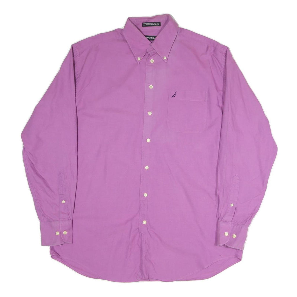 NAUTICA Mens Purple L Button Down Cotton Blend Shirt Classic Fit Casual Wear