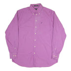 NAUTICA Mens Purple L Button Down Cotton Blend Shirt Classic Fit Casual Wear