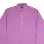 NAUTICA Mens Purple L Button Down Cotton Blend Shirt Classic Fit Casual Wear