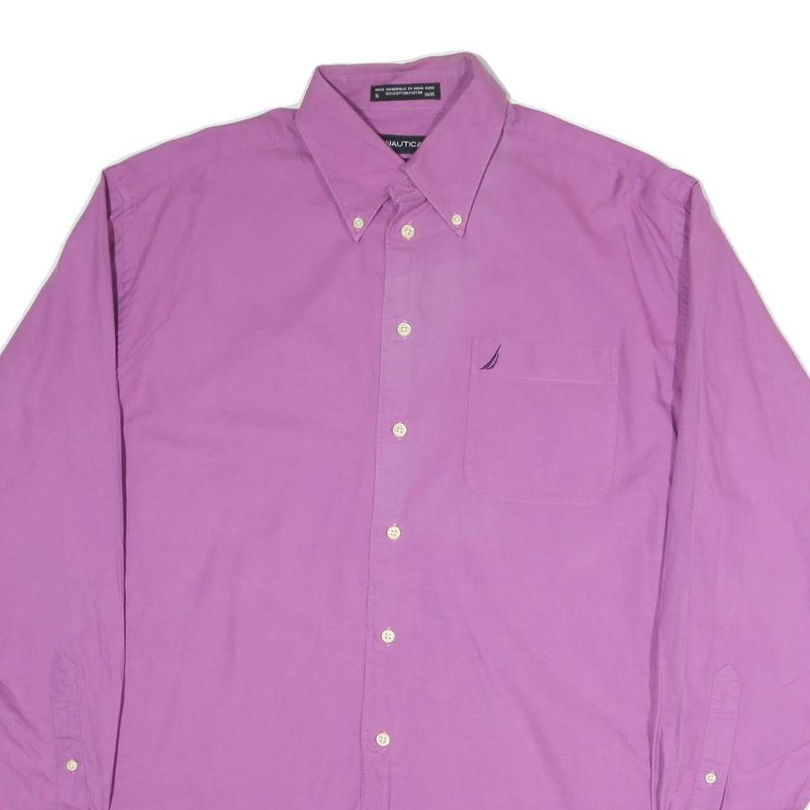 NAUTICA Mens Purple L Button Down Cotton Blend Shirt Classic Fit Casual Wear