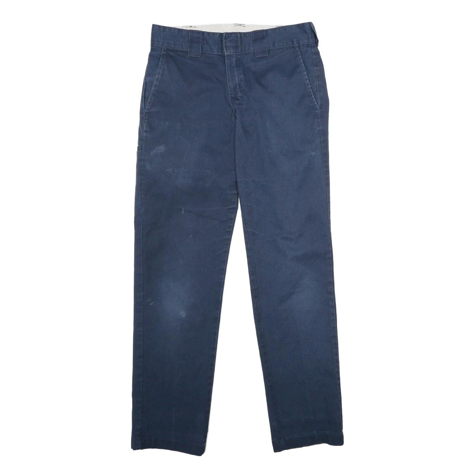 DICKIES Mens Polyester Blend Navy Slim Straight Trousers W28 L32 Workwear Zip
