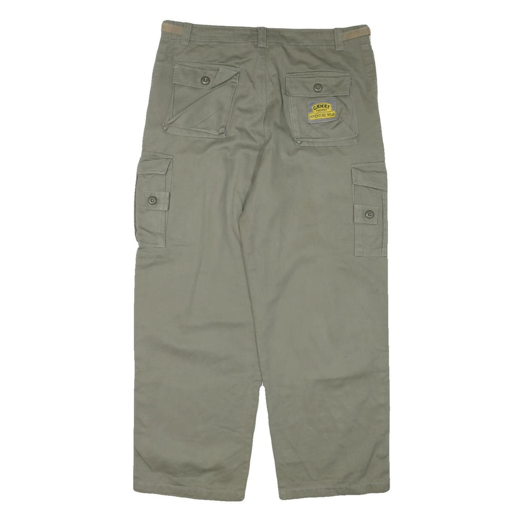 CAMAY Mens Cotton Blend Relaxed Beige Cargo Trousers W34 L28 Utility Pockets