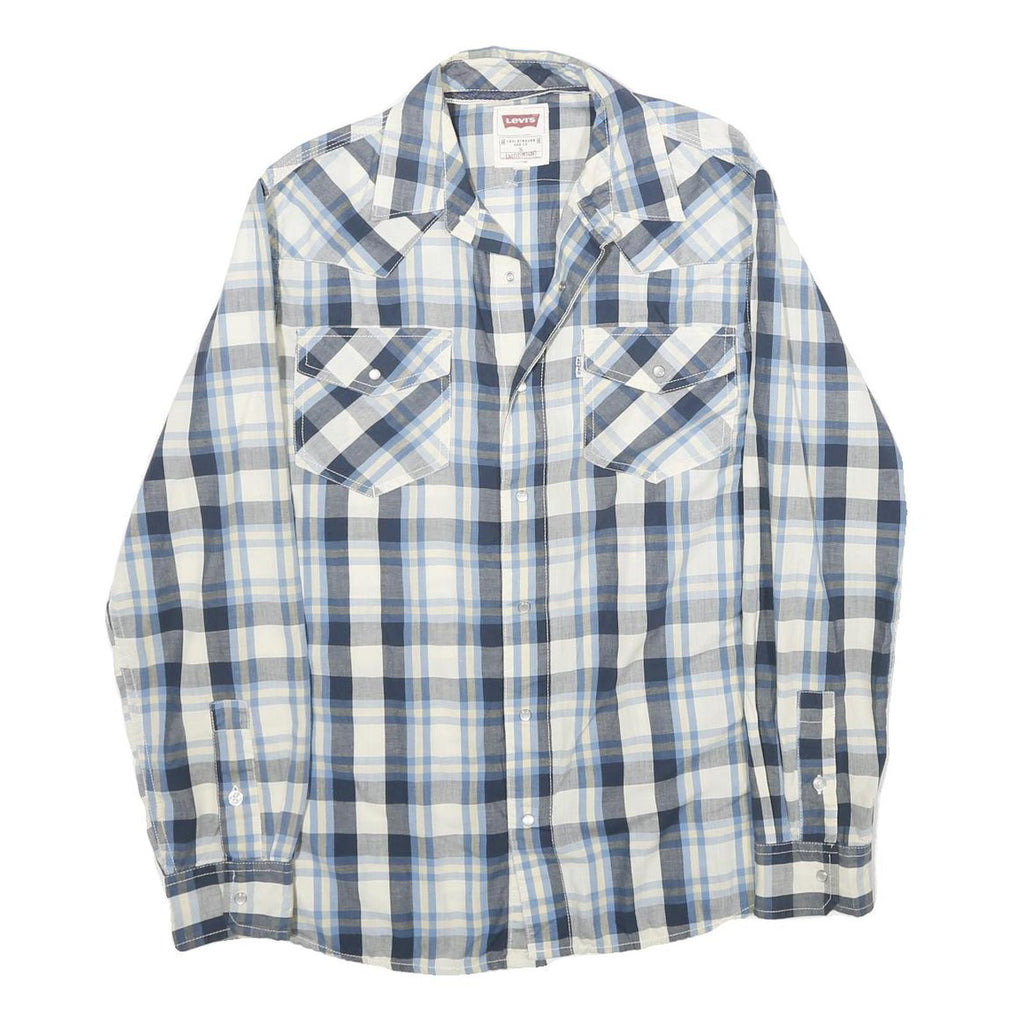 LEVI'S Mens Blue & White Plaid Cotton Shirt S Casual Long Sleeve Western Style