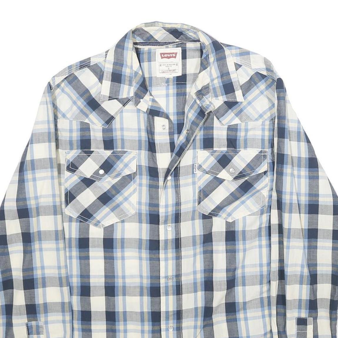 LEVI'S Mens Blue & White Plaid Cotton Shirt S Casual Long Sleeve Western Style