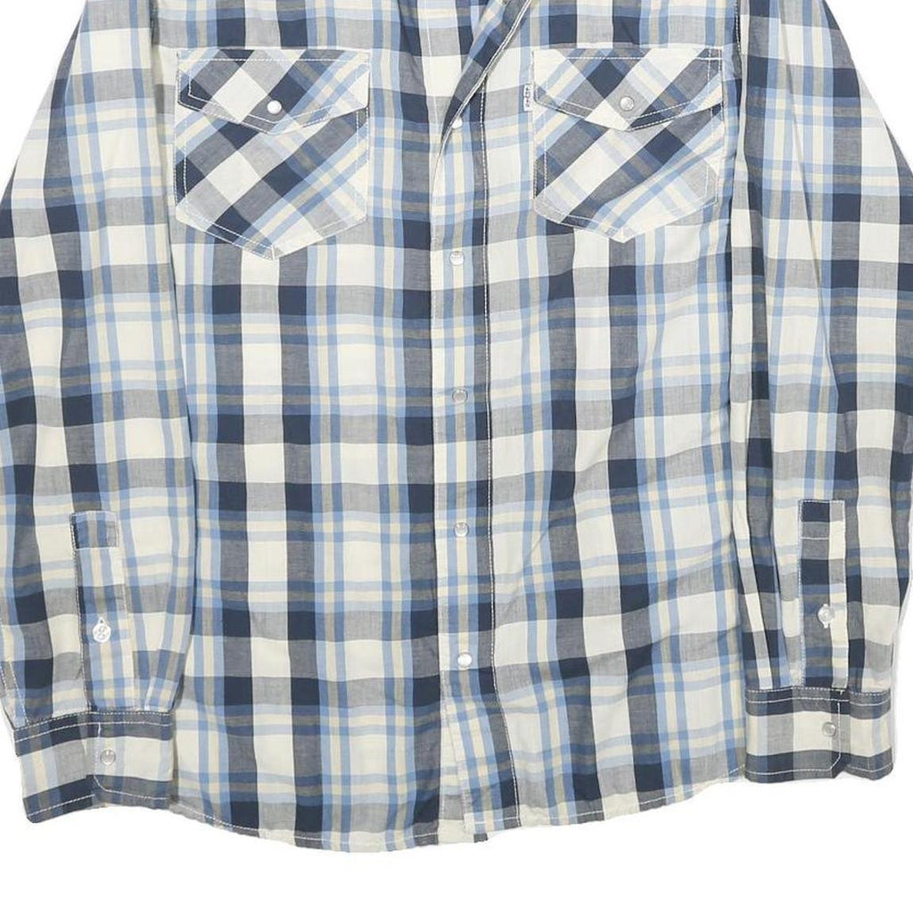 LEVI'S Mens Blue & White Plaid Cotton Shirt S Casual Long Sleeve Western Style