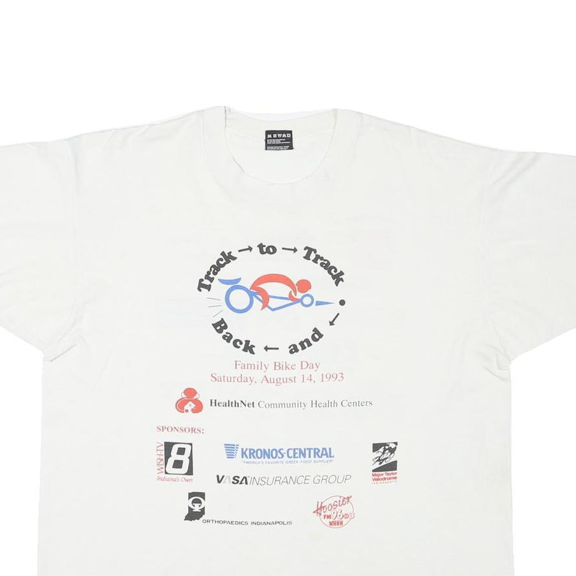 HANES Mens White Family Bike Day XL Short Sleeve Round Neck Printed T-Shirt