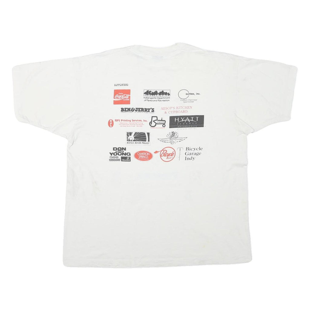 HANES Mens White Family Bike Day XL Short Sleeve Round Neck Printed T-Shirt