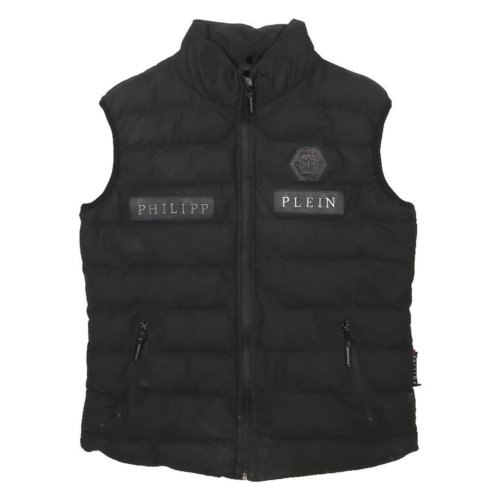 PHILIPP PLEIN Mens Black Cotton Regular Jacket L Plain Zip Sleeveless Fashion