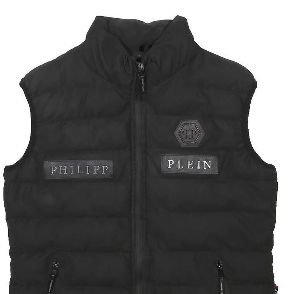 PHILIPP PLEIN Mens Black Cotton Regular Jacket L Plain Zip Sleeveless Fashion