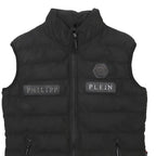 PHILIPP PLEIN Mens Black Cotton Regular Jacket L Plain Zip Sleeveless Fashion