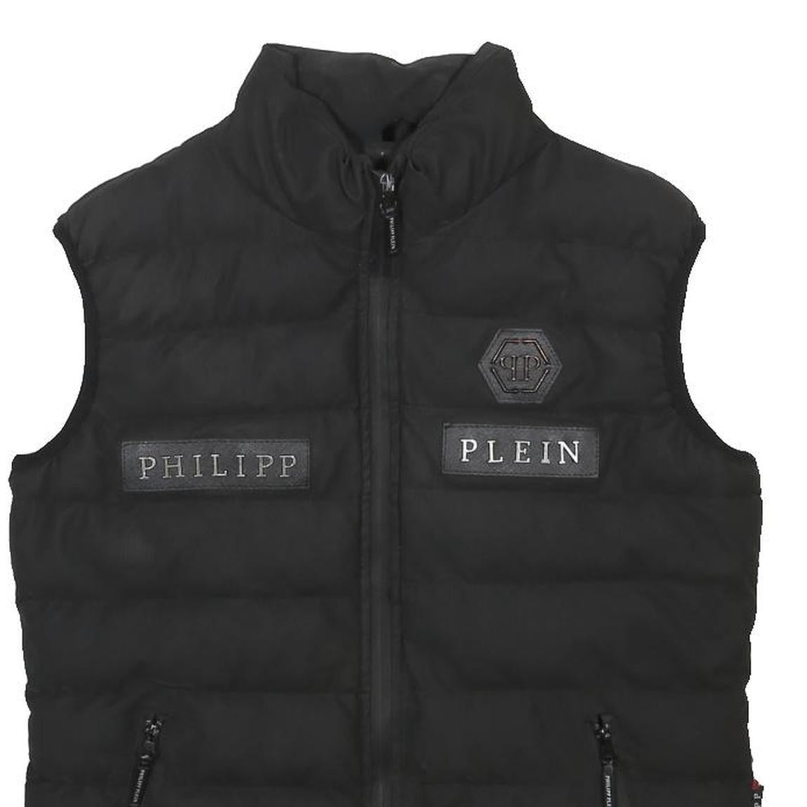 PHILIPP PLEIN Mens Black Cotton Regular Jacket L Plain Zip Sleeveless Fashion