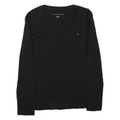 TOMMY HILFIGER Womens Black V-Neck Long Sleeve T-Shirt S Cotton Blend Classic