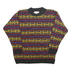 ROSE Womens Grey Yellow Red Purple Patterned Jumper Round Neck Chunky Knit M