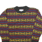 ROSE Womens Grey Yellow Red Purple Patterned Jumper Round Neck Chunky Knit M