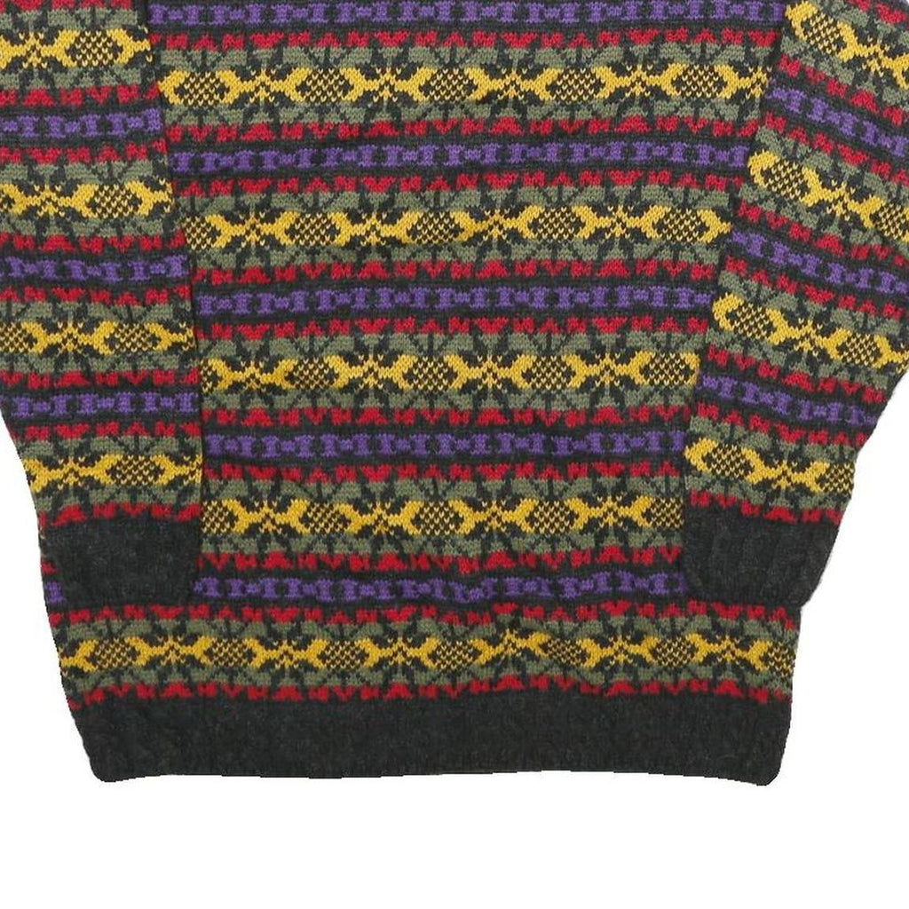 ROSE Womens Grey Yellow Red Purple Patterned Jumper Round Neck Chunky Knit M