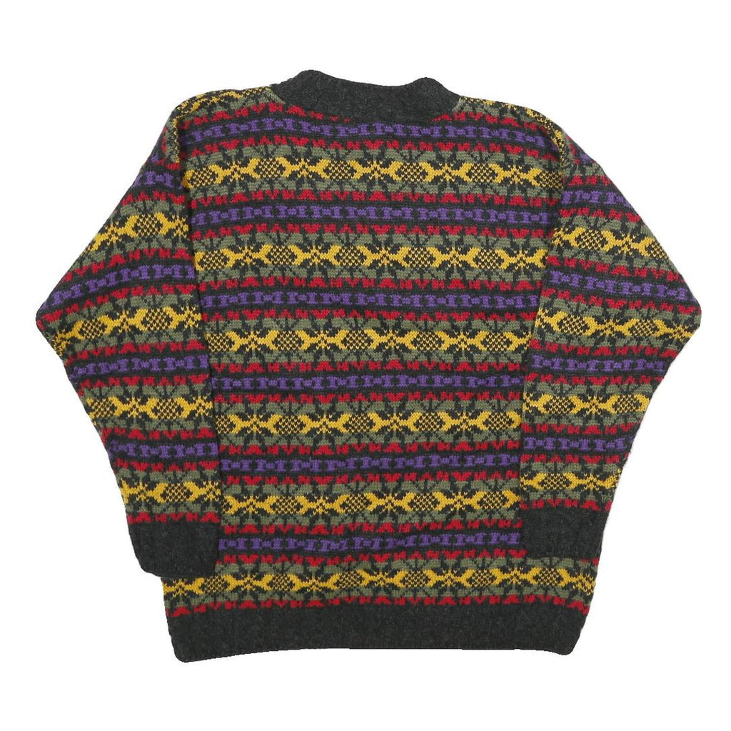 ROSE Womens Grey Yellow Red Purple Patterned Jumper Round Neck Chunky Knit M