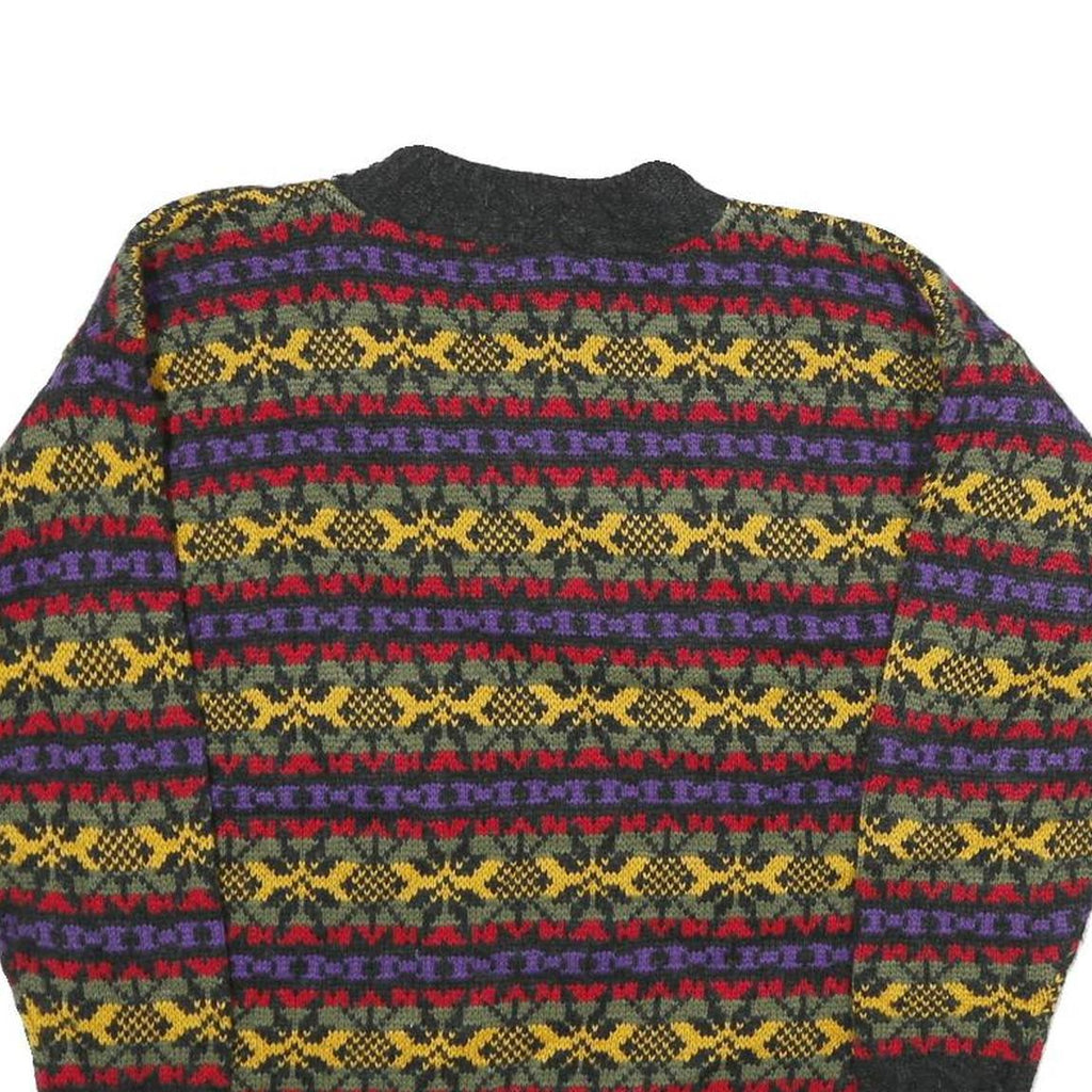 ROSE Womens Grey Yellow Red Purple Patterned Jumper Round Neck Chunky Knit M