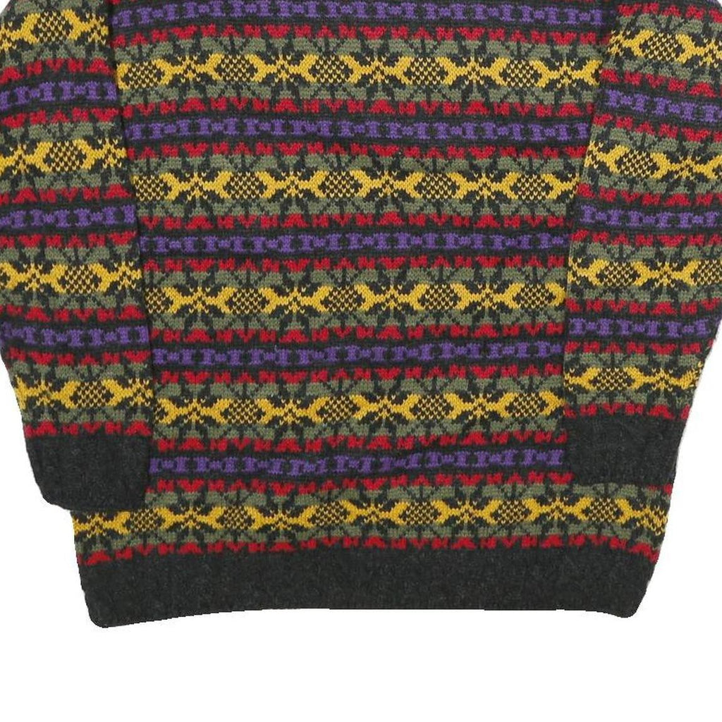 ROSE Womens Grey Yellow Red Purple Patterned Jumper Round Neck Chunky Knit M