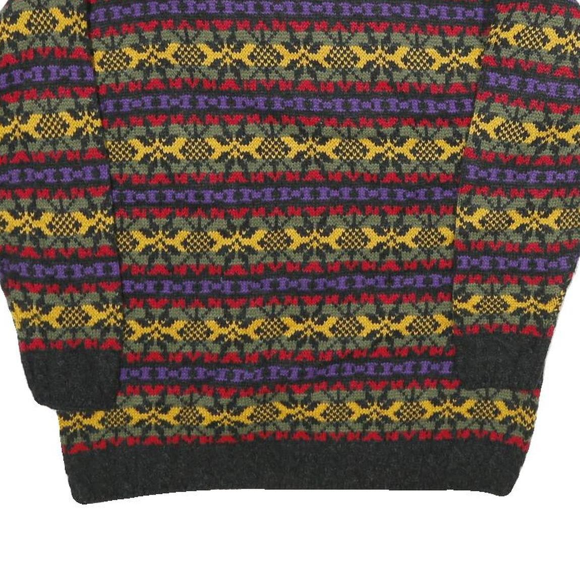 ROSE Womens Grey Yellow Red Purple Patterned Jumper Round Neck Chunky Knit M