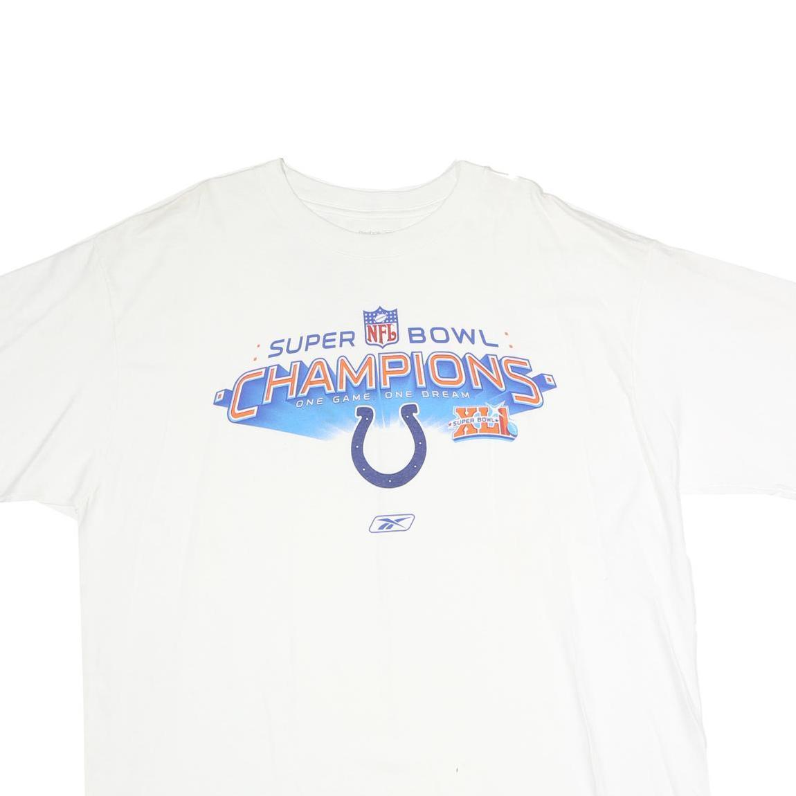 REEBOK Mens White Super Bowl Champions Graphic T-Shirt XL Short Sleeve Crew Neck