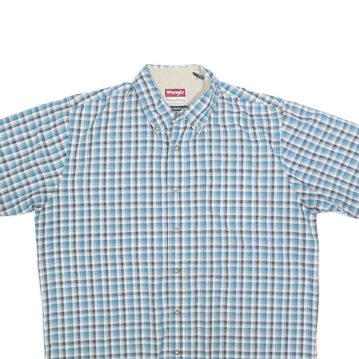 WRANGLER Mens Blue & White Check Shirt M Cotton Blend Casual Short Sleeve Button