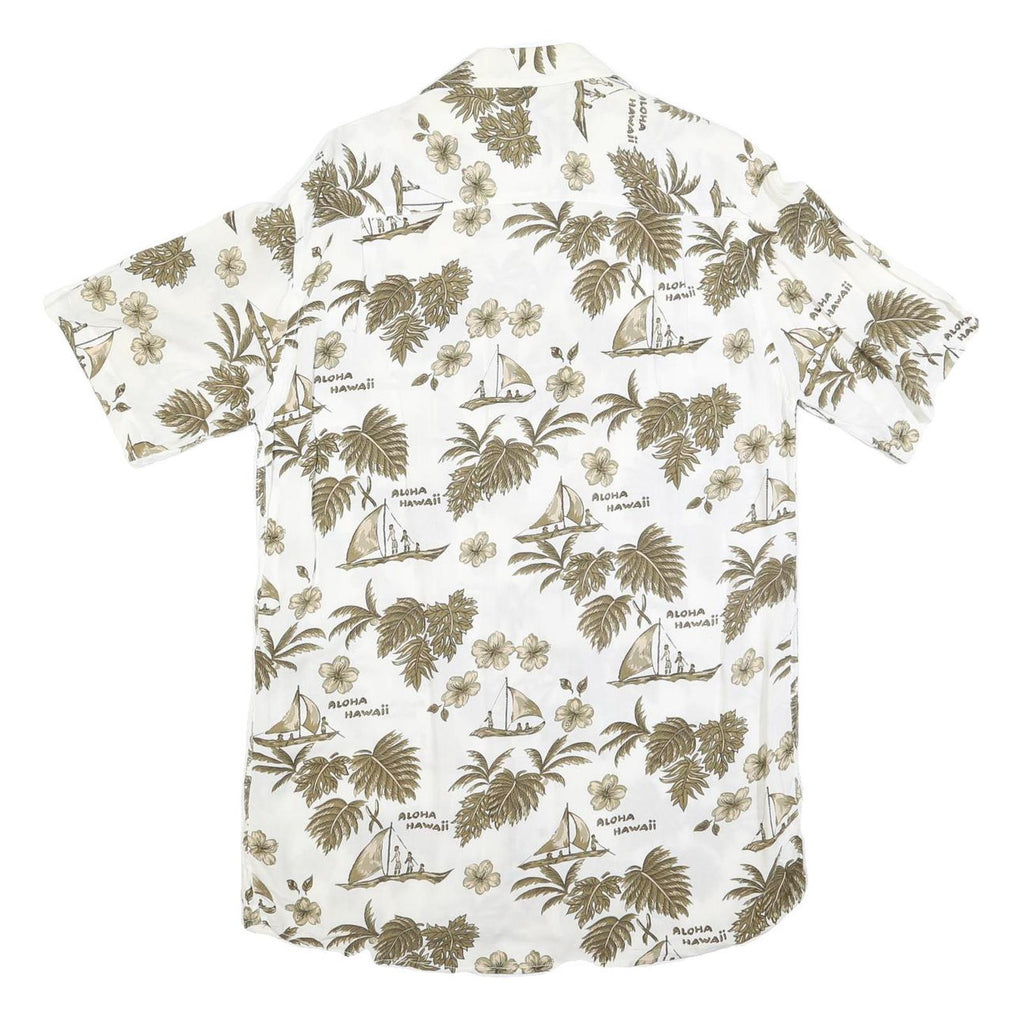 WORLD OF BASIC Mens White & Brown Hawaiian Shirt S Summer Casual Cotton Blend