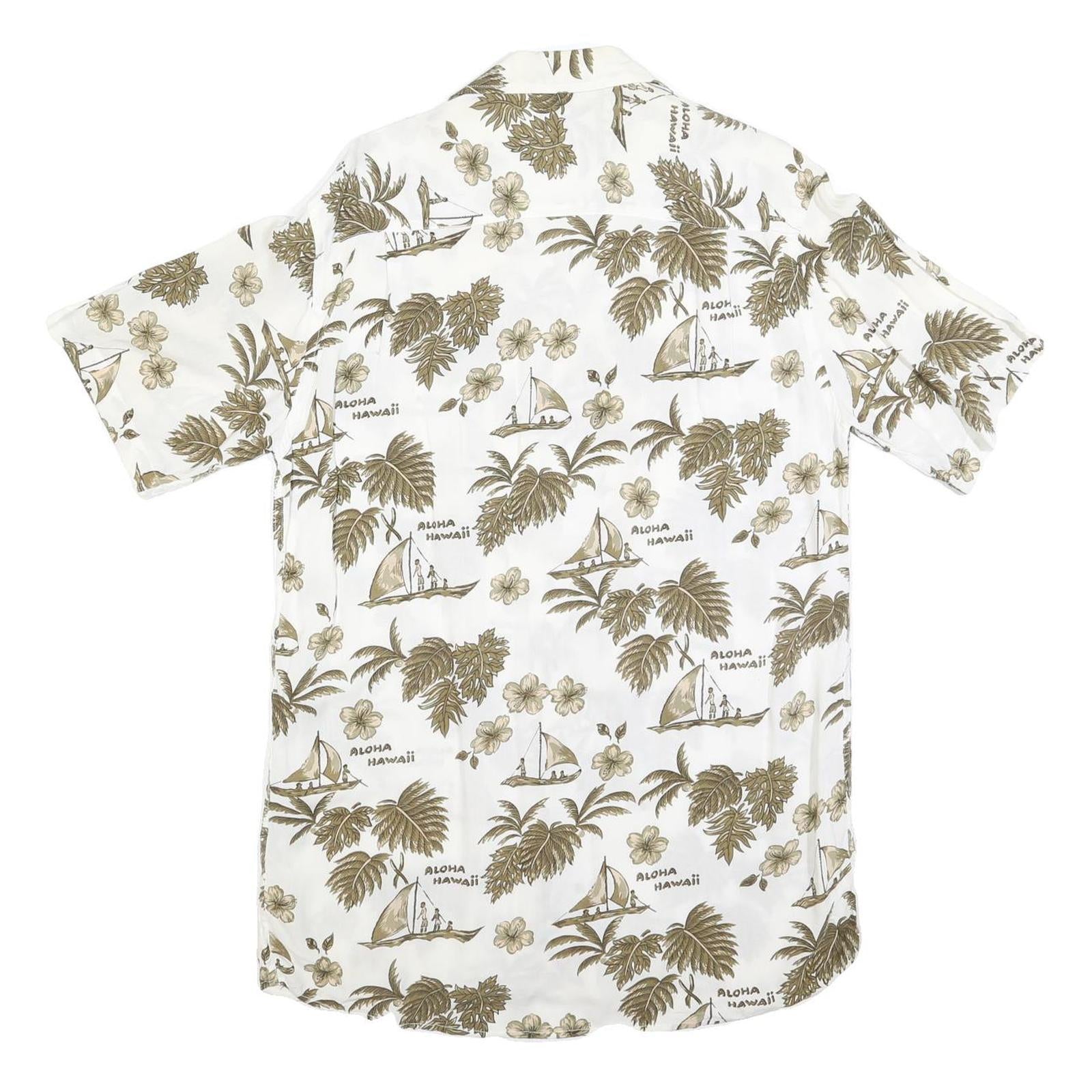 WORLD OF BASIC Mens White & Brown Hawaiian Shirt S Summer Casual Cotton Blend