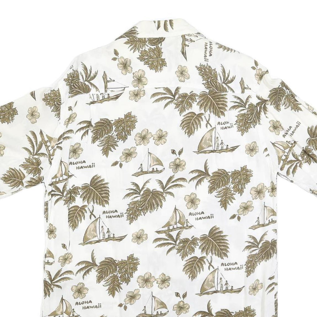 WORLD OF BASIC Mens White & Brown Hawaiian Shirt S Summer Casual Cotton Blend