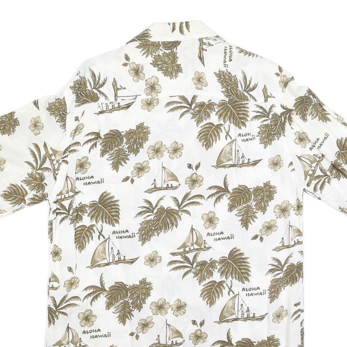 WORLD OF BASIC Mens White & Brown Hawaiian Shirt S Summer Casual Cotton Blend