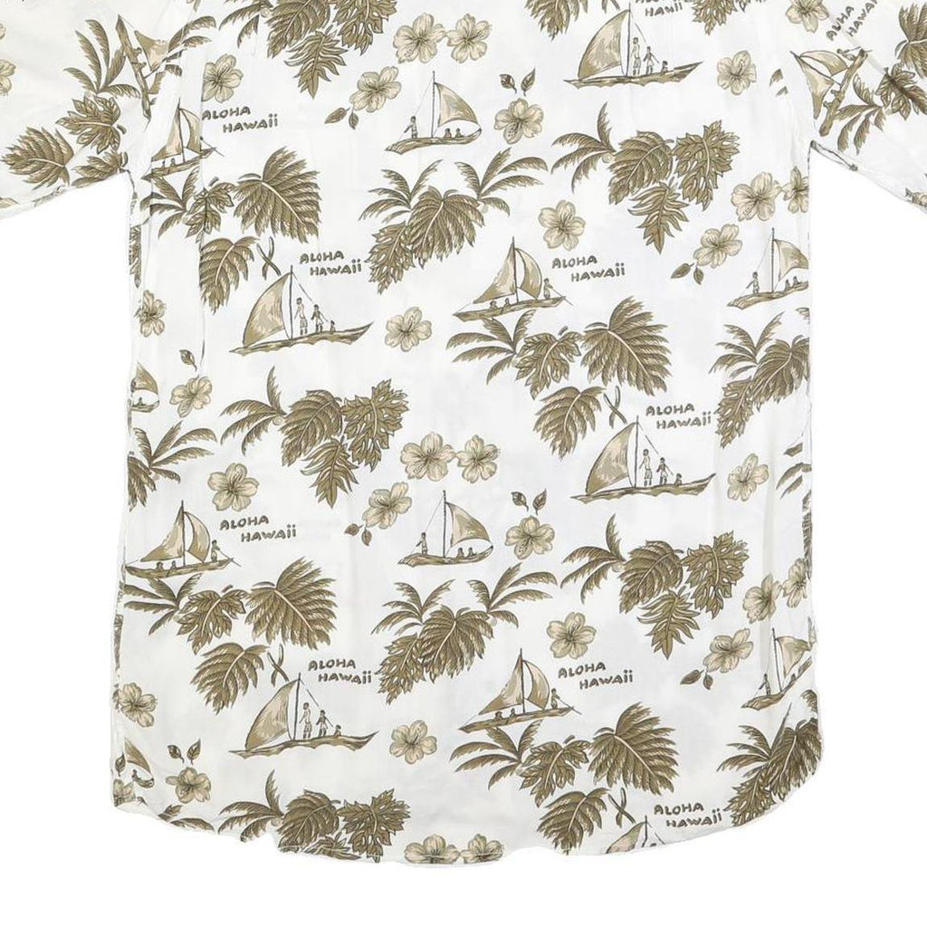 WORLD OF BASIC Mens White & Brown Hawaiian Shirt S Summer Casual Cotton Blend