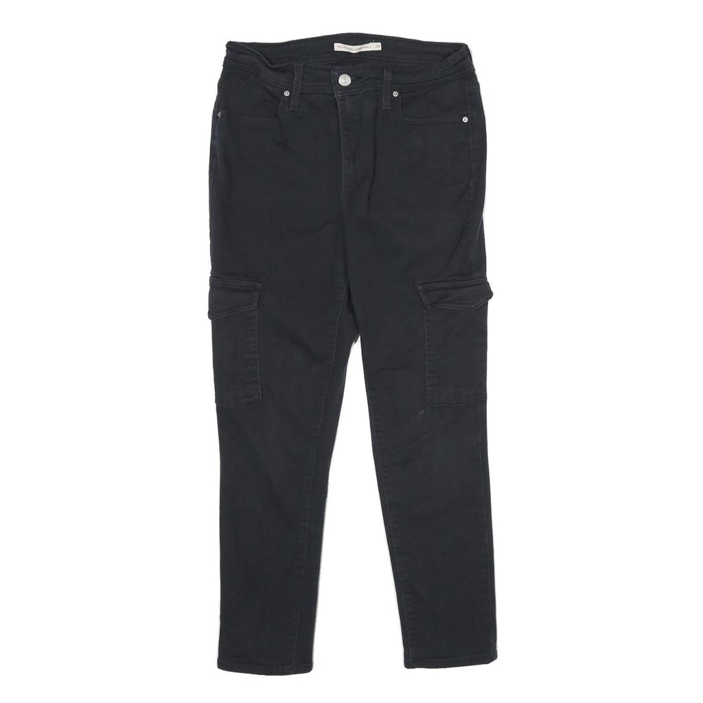 LEVI'S Womens Cotton Blend Black Slim Straight Trousers W29 L26 Cargo Pocket Zip