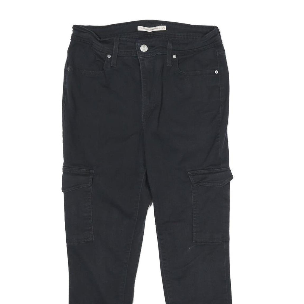 LEVI'S Womens Cotton Blend Black Slim Straight Trousers W29 L26 Cargo Pocket Zip