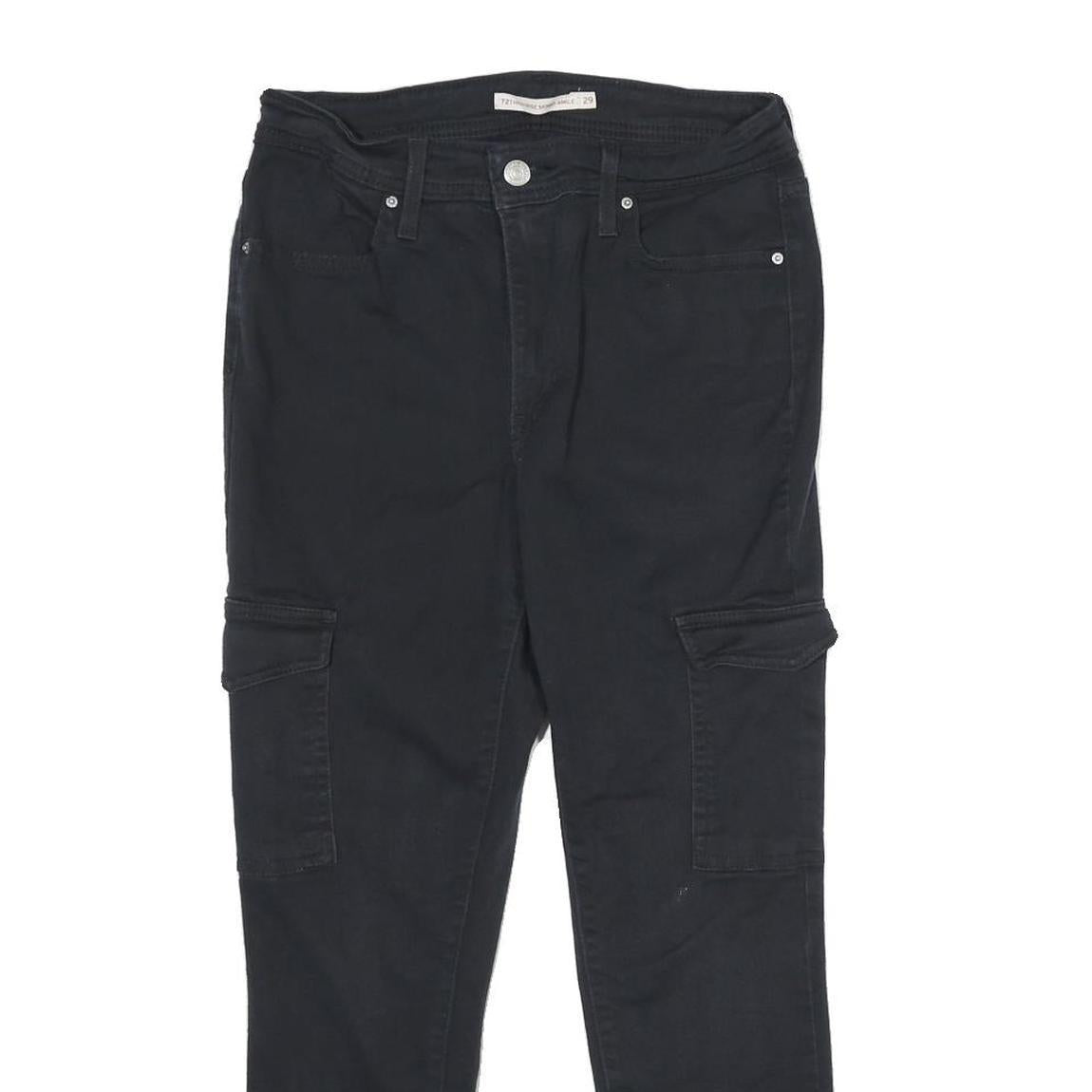 LEVI'S Womens Cotton Blend Black Slim Straight Trousers W29 L26 Cargo Pocket Zip
