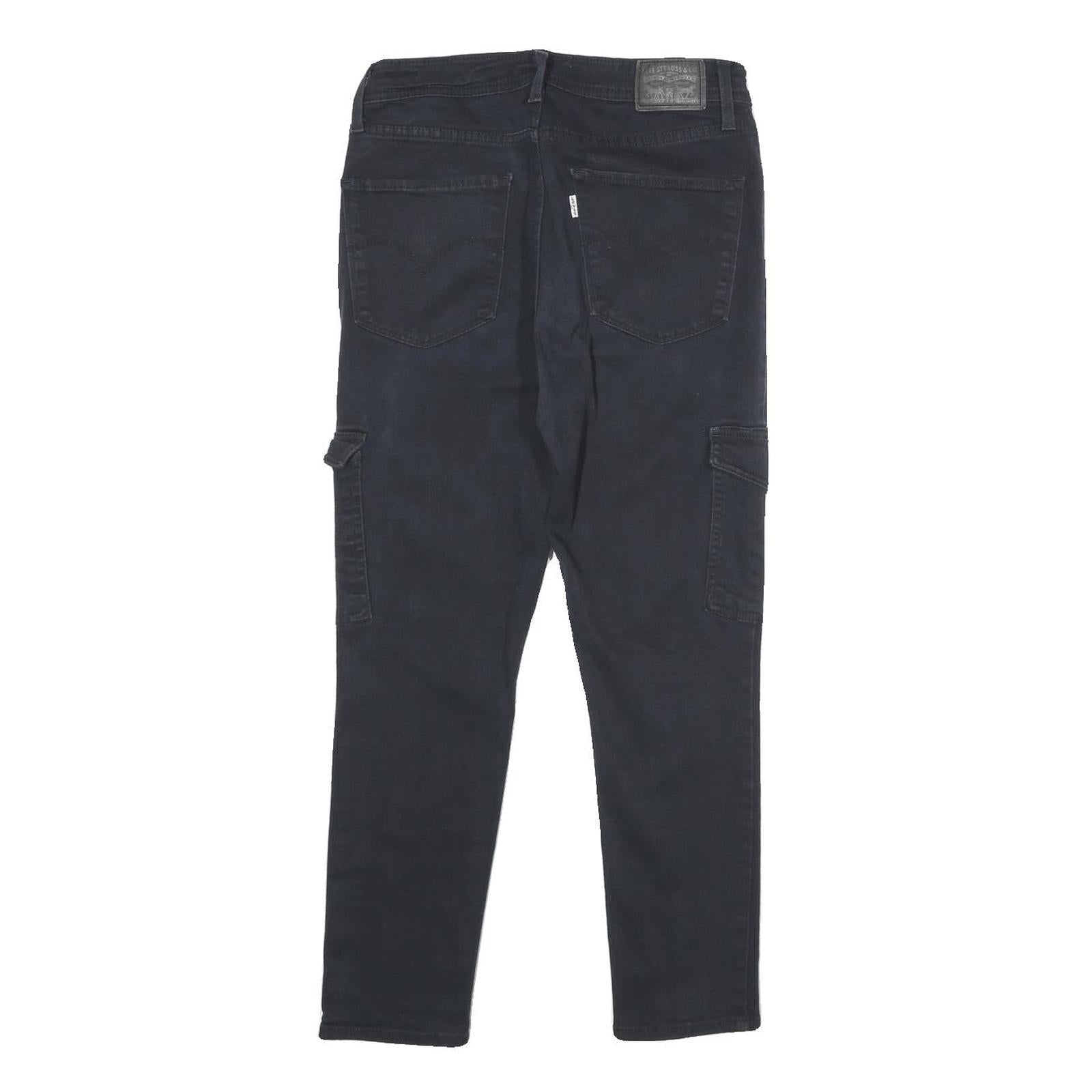 LEVI'S Womens Cotton Blend Black Slim Straight Trousers W29 L26 Cargo Pocket Zip