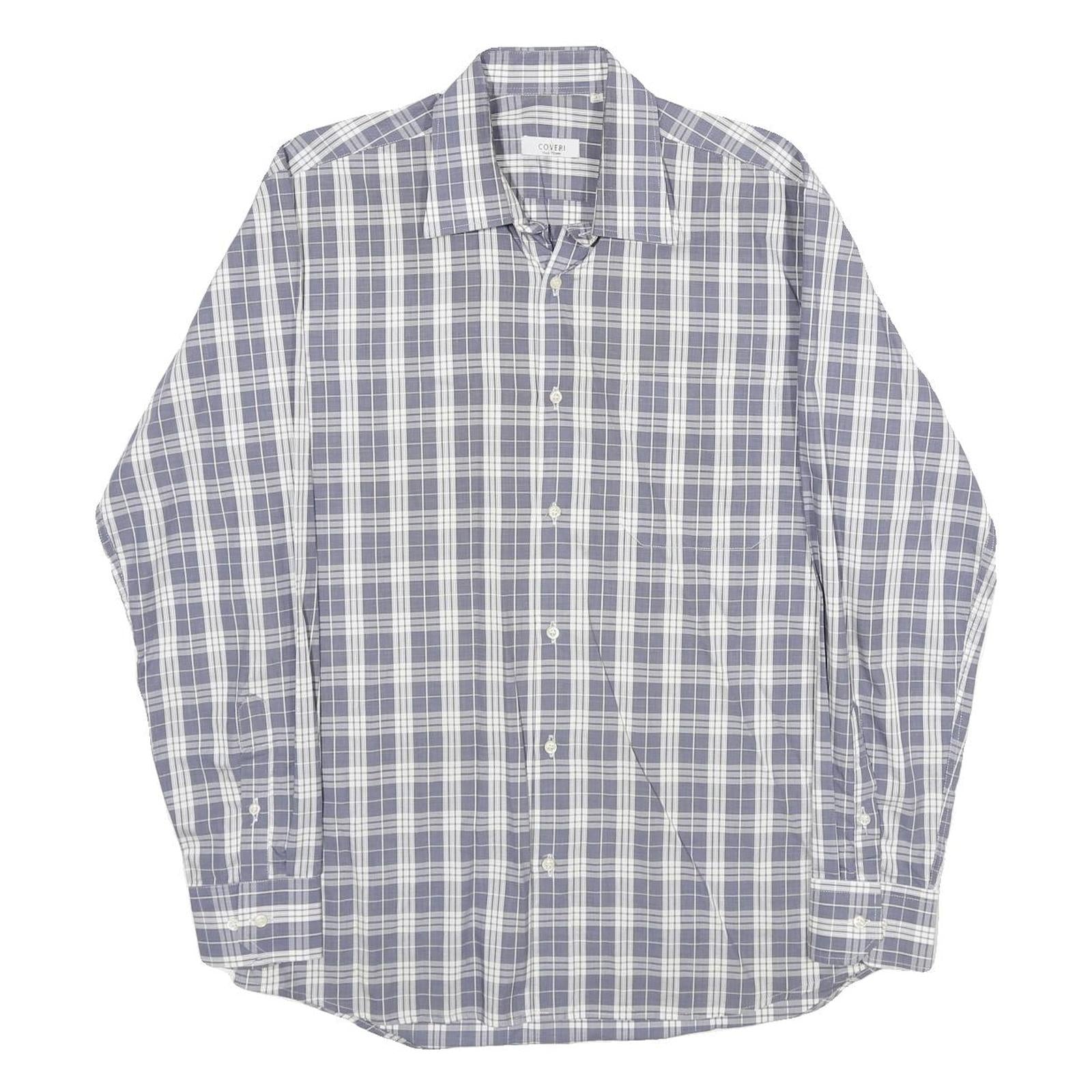 COVERI Mens Blue & White Check Shirt L Long Sleeve Button Closure Casual