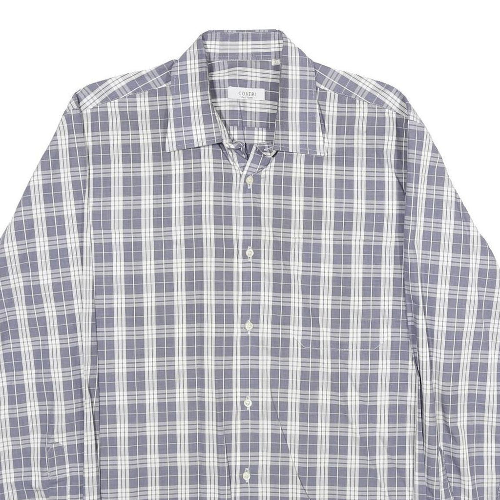 COVERI Mens Blue & White Check Shirt L Long Sleeve Button Closure Casual