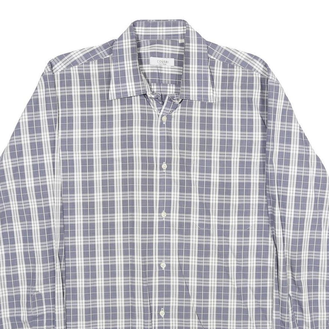 COVERI Mens Blue & White Check Shirt L Long Sleeve Button Closure Casual