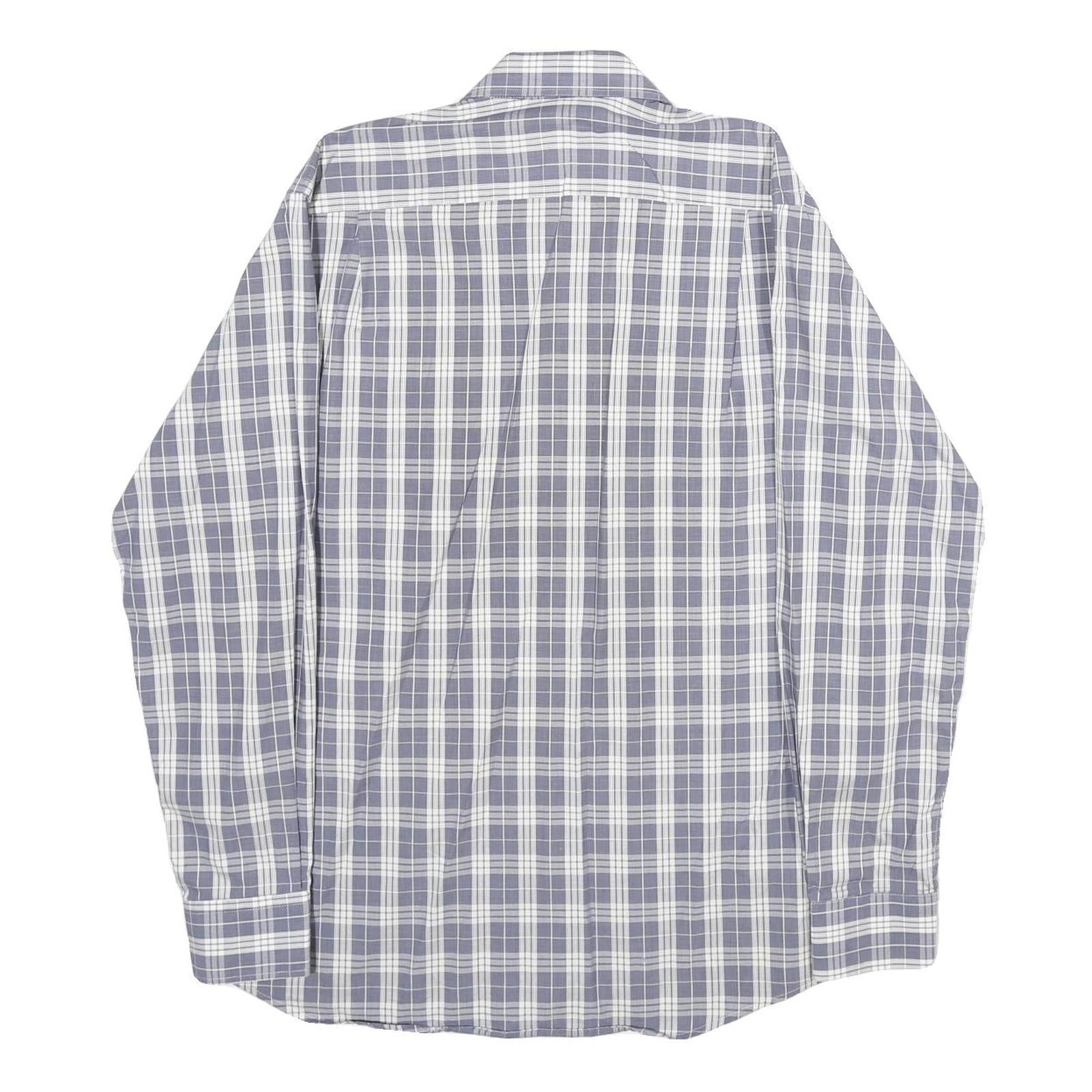 COVERI Mens Blue & White Check Shirt L Long Sleeve Button Closure Casual