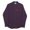 TOMMY HILFIGER Mens Blue & Maroon Check Shirt M Button-Down Collar Casual Cotton