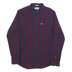 TOMMY HILFIGER Mens Blue & Maroon Check Shirt M Button-Down Collar Casual Cotton