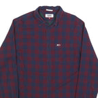 TOMMY HILFIGER Mens Blue & Maroon Check Shirt M Button-Down Collar Casual Cotton