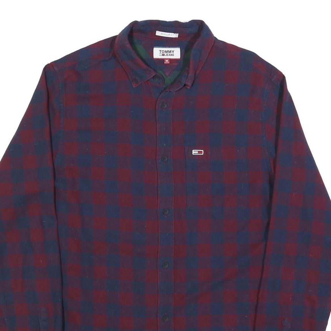TOMMY HILFIGER Mens Blue & Maroon Check Shirt M Button-Down Collar Casual Cotton