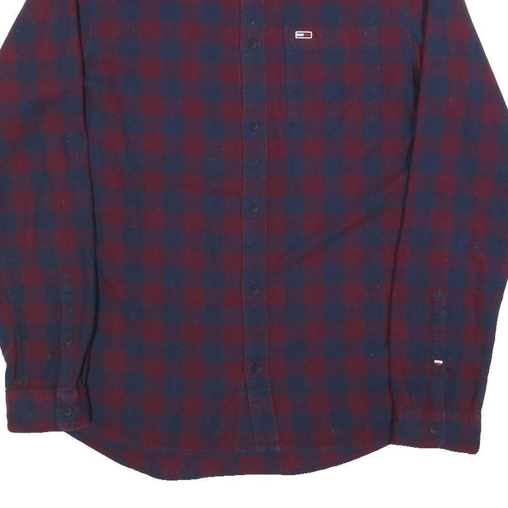 TOMMY HILFIGER Mens Blue & Maroon Check Shirt M Button-Down Collar Casual Cotton